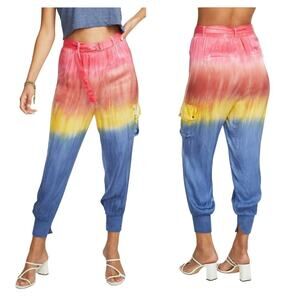 New CHASER Chaser Silky Basics Prism Dye Rainbow Belted Cuffed Cargo Pant Size S